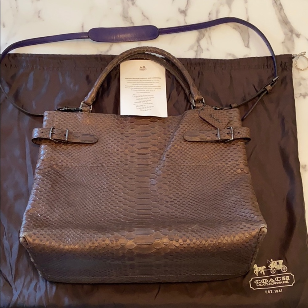 Coach Embossed Leather Python Handbag Chocolate - image 1